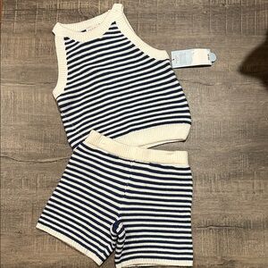 Cat & Jack Navy and White Striped Knit Set